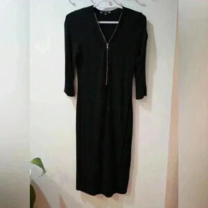 Black Midi Dress - Zip Up Front